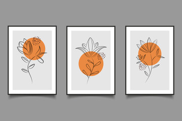 Abstract modern flowers line art composition for poster collection
