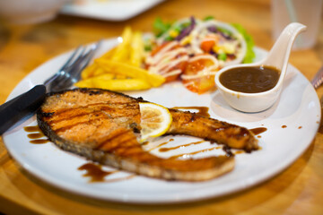 Healthy Fish Steak and Vegetable Salad.