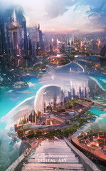 Futuristic abstract City. Modern Digital illustration.Vector