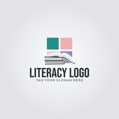 literacy logo design with book and graduation gown icon