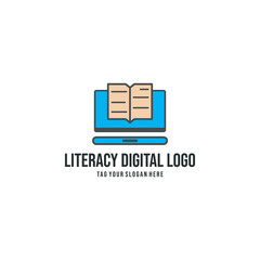 literacy logo design with book and graduation gown icon