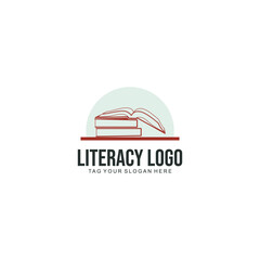 literacy logo design with book and graduation gown icon