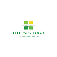literacy logo design with book and graduation gown icon