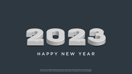 Happy new year 2023. 3D numbers with on a black horizontal background. Holiday greeting card design.