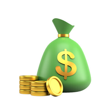 Green Money Bag 3d Illustration Icon