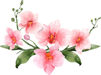 Naklejka na ściany i meble Pink Orchid Flower Watercolor Arrangement