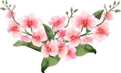 Pink Orchid Flower Watercolor Arrangement