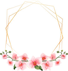 Gold Frame With Pink Flower Watercolor