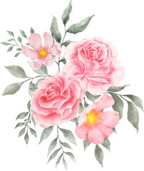 Pink Rose Watercolor Flower Bouquet