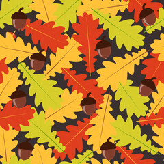 Fototapeta premium Autumn seamless pattern with oak leaves and acorns