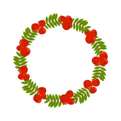 Round frame of berries and rowan leaves