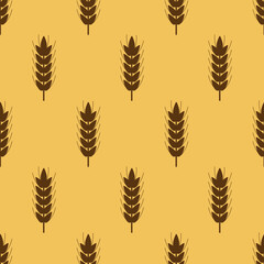 Wheat seamless pattern in brown colors. Bread ears background.