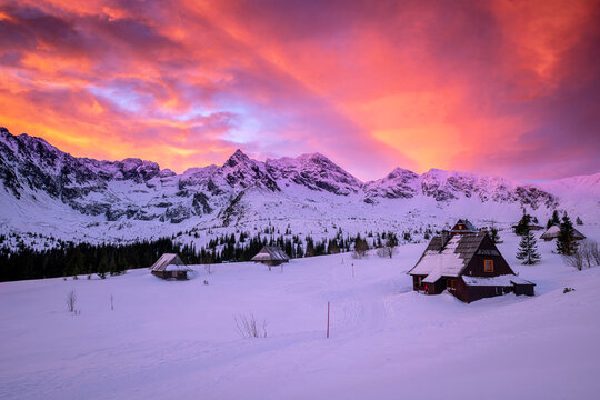 Beautiful panorama of mountains during winter - Polish Tatras mountains