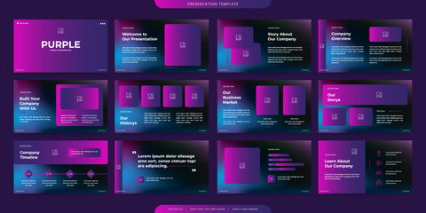 minimalist presentation templates. corporate booklet use in flyer and leaflet, marketing banner, advertising brochure, annual business report, website slider. Black purple color company profile vector