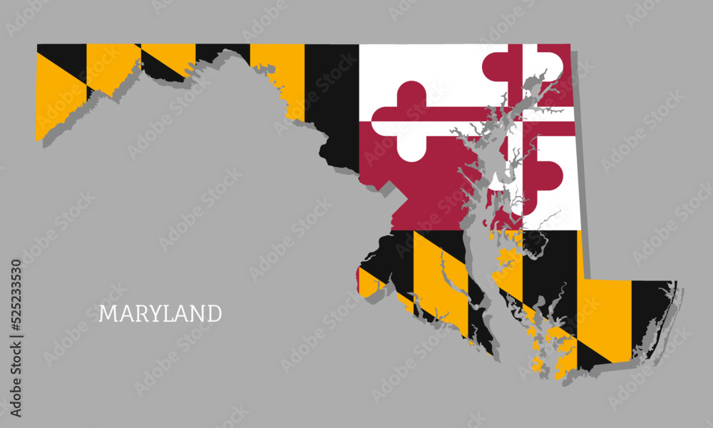 Wall mural map of maryland usa federal state with flag inside. highly detailed map of maryland american state w