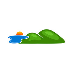 cute green mountain and blue sea icon logo vector stock illustration