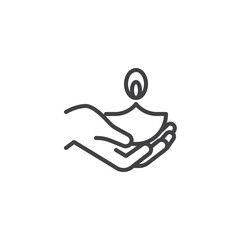 Hand with diya lamp line icon