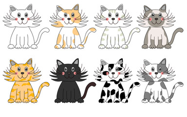 Set of Happy cat Doodle art design
