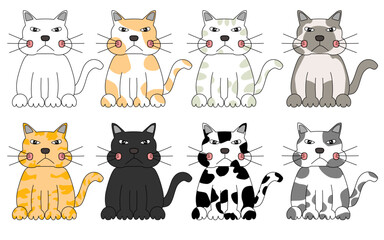 Set of Happy cat Doodle art design