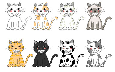 Obraz na płótnie Canvas Set of Happy cat Doodle art design
