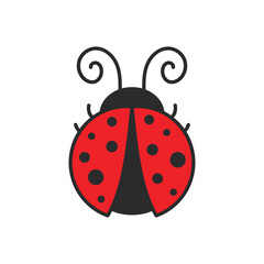 Vector cartoon cute black polka dot red ladybug Isolated on background