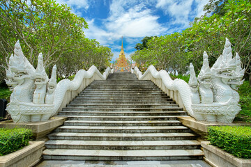 Naga stair entrance of the famous stupa Phra Mahathat Chedi Phakdee Prakat.