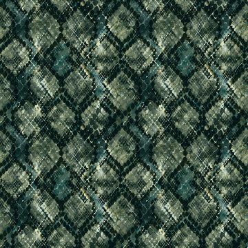 Seamless python snake skin. Monochrome green background.