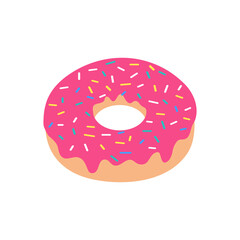 Vector Pink Donut Strawberry Flavor Bitten Sprinkle the crust on top. Isolated on white background