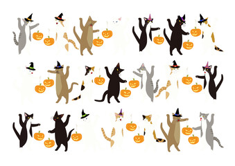 カボチャを持った猫のハロウィン　背景透明png
