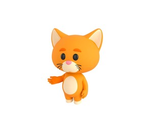 Orange Little Cat character introducing in 3d rendering.