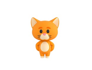 Orange Little Cat character with hands on hip in 3d rendering.