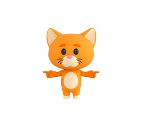 Orange Little Cat character pointing finger two side in 3d rendering.