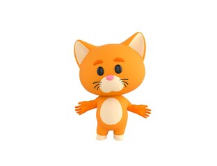 Orange Little Cat character spreading his hands in 3d rendering.
