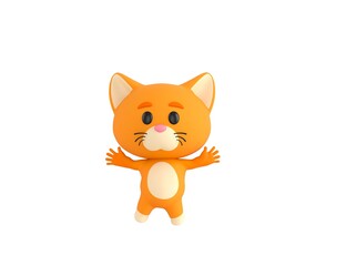 Orange Little Cat character jumping in 3d rendering.
