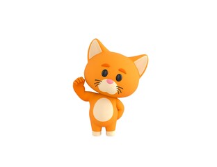Orange Little Cat character raising right fist in 3d rendering.