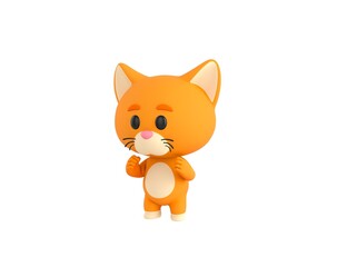 Orange Little Cat character fighting in 3d rendering.