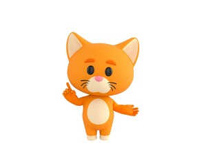Orange Little Cat character giving information in 3d rendering.