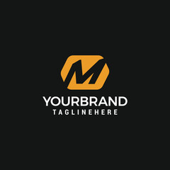 Fototapeta premium Negative Space M Letter Logo Techno Hexagonal Gear Vector Design Logo Template