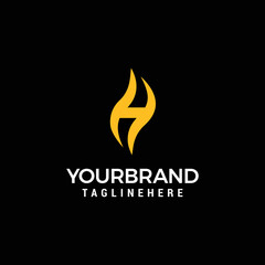 Letter H Flame Logo Identity H Fire Logo Simple and Flat Monogram logo identity