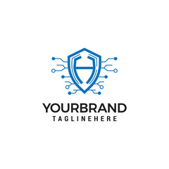 Fototapeta premium Modern Digital Shield H Letter Logo Icon Creative Techno Shield Badge.