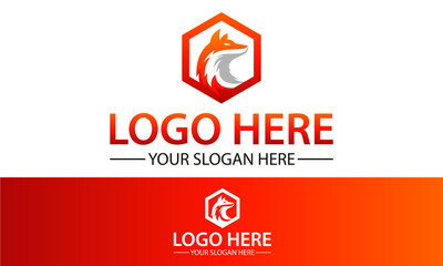 Orange Color Hexagonal Animal Fox Head Logo Design