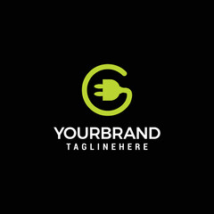 Letter G Electric Logo Circular Line Wire Icon with plug symbol inside