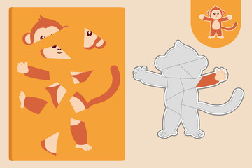 A monkey puzzle game for children. Kids puzzle concept. Flat vector illustration isolated.