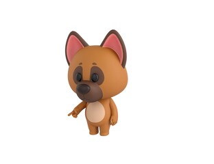 German Shepherd Dog character pointing to the ground in 3d rendering.