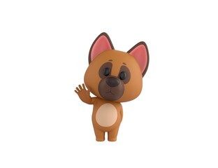 German Shepherd Dog character raising right hand in 3d rendering.