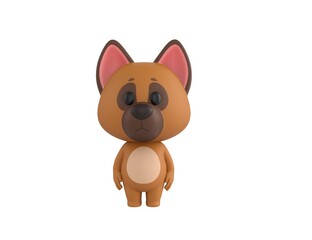 German Shepherd Dog character standing and looking to the front in 3d rendering.