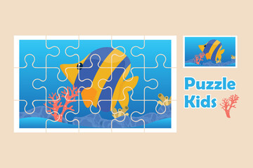 A nemo fish puzzle game for children. Kids puzzle concept. Flat vector illustration isolated.