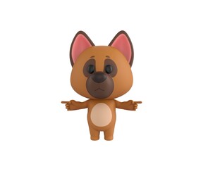 German Shepherd Dog character pointing finger two side in 3d rendering.