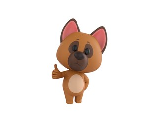 German Shepherd Dog character showing thumb up with right hand in 3d rendering.