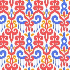 Asian Ethnic Ikat Ornament Vector Seamless Pattern